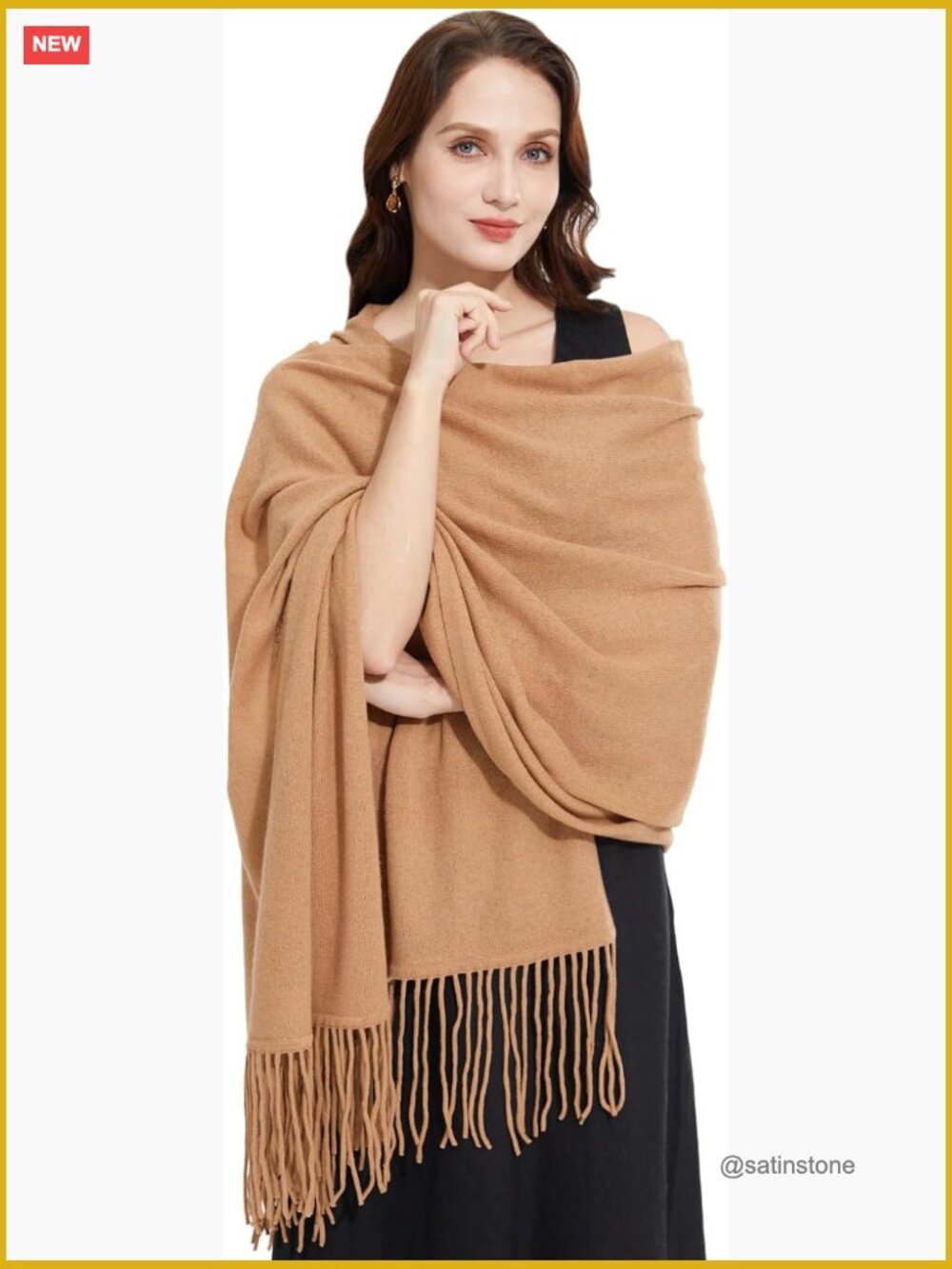 50% Cashmere 50% Wool Blend Wrap with Tassels Pashmina Shawl
